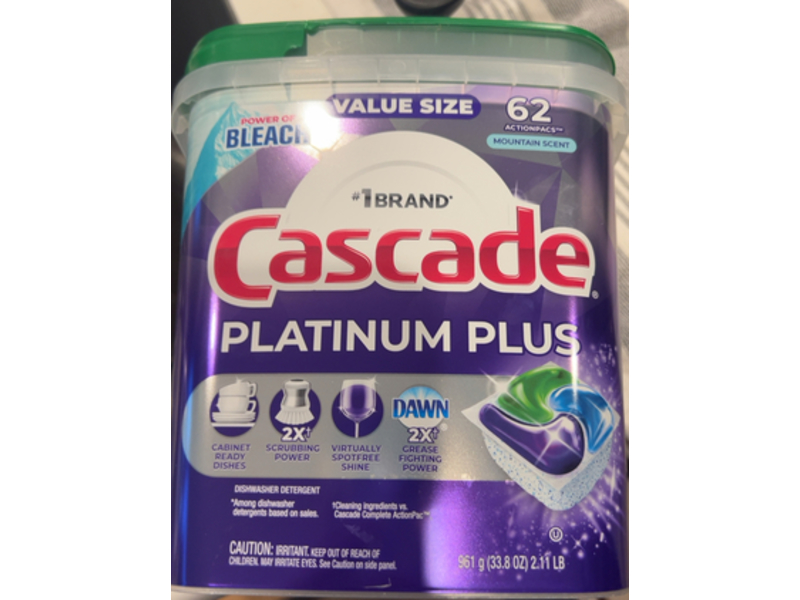 Cascade Platinum Plus ActionPacs, Mountain Scent, 33.8 oz/961 g, 62 Pacs