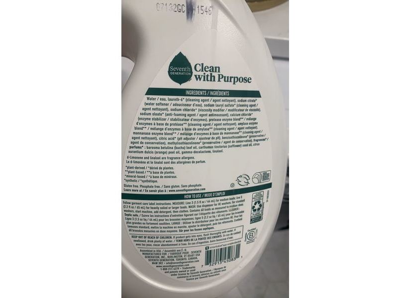 Seventh Generation Liquid Laundry Detergent, Fresh Citrus Scent, 60 Loads, 90 fl oz/2.6 L