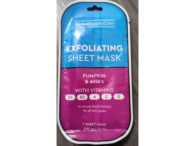 Global Beauty Care Exfoliating Sheet Mask, Pumpkin & AHA's, 0.80 oz/25 mL