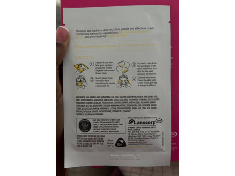 By Nature Bee Nourished Sheet Mask, Manuka Honey, 0.7 oz/2.0 g