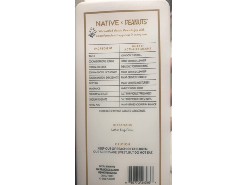 Native Peanuts Body Wash, Harvest Moon, 18 fl oz/532 mL