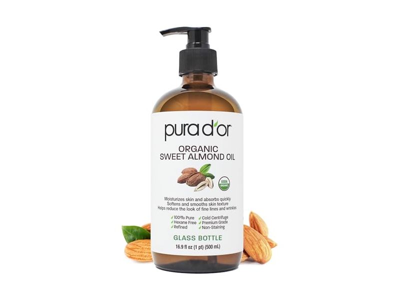 Pura d'or Organic Sweet Almond Oil, 16.9 fl oz/500 mL