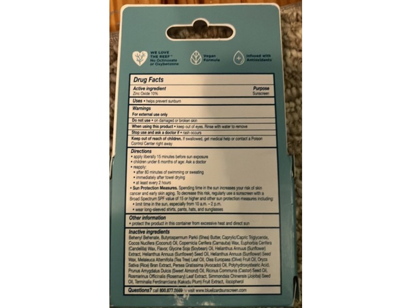 Blue Lizard Australian Sunscreen Lip Balm, SPF 15, Coconut, 0.13 fl oz/3.8 g, Pack Of 3