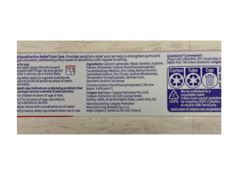 Colgate Sensitive Pro-Relief Toothpaste, Gum Care, 110 g