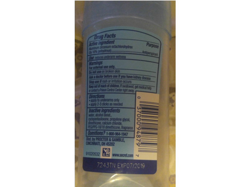 Secret Clear Gel Antiperspirant/Deodorant, Chill Ocean, 2.6 oz / 73 g