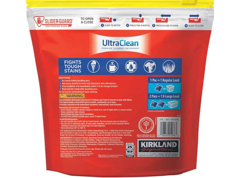 Kirkland Signature Ultra Clean Premium Laundry Detergent Pacs, Fresh Scent, 152 Pacs, 107.2 oz/3.04 kg
