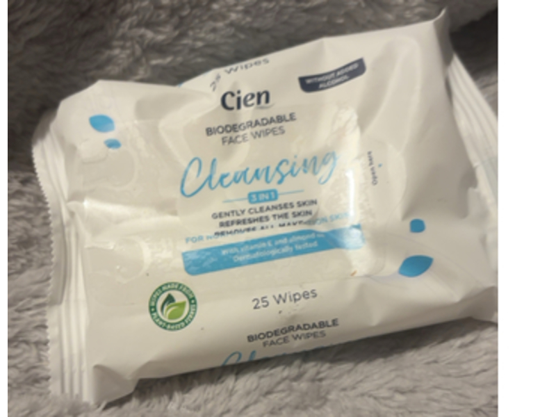 Cien Cleansing Face Wipes, Vitamin E & Almond Oil, 25 Count