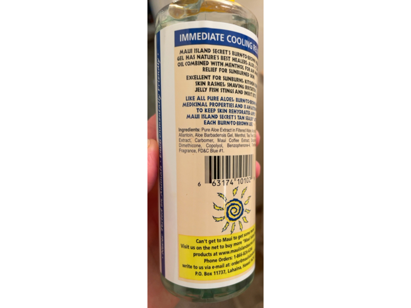 Maui Island Secret Burn. To. Brown Formula Sunburn Relief Healing Gel, 8 fl oz/236 mL