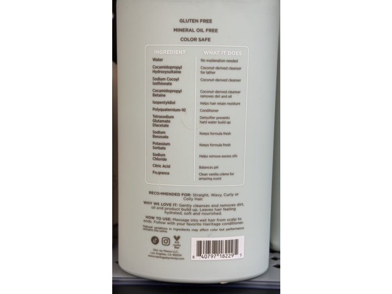 Hairitage By Mindy Mcknight Moisturizing Shampoo, Whipped Vanilla Cream, 15 fl oz/443 mL