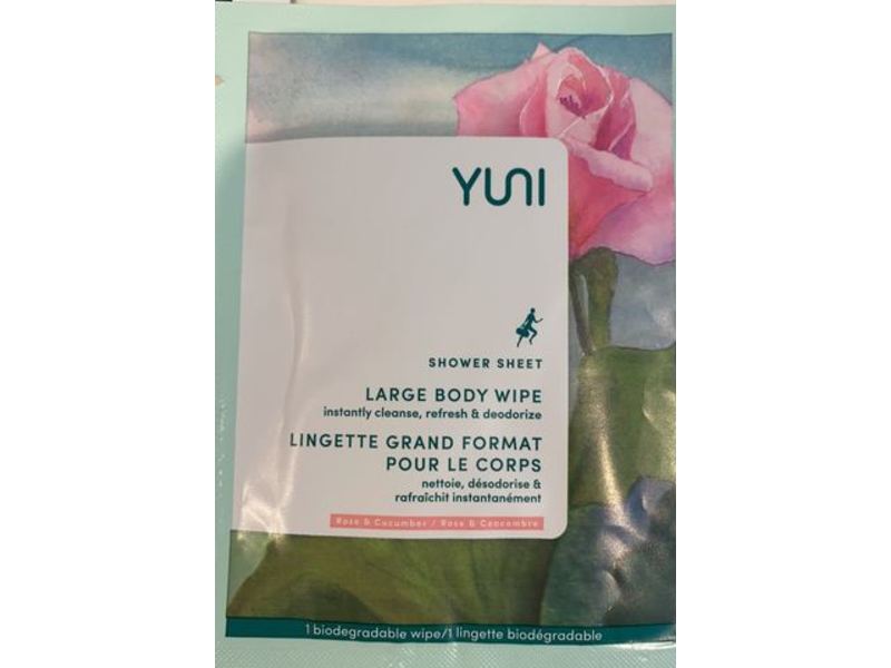 Yuni Shower Sheet Large Body Wipes, Rose & Cucumber, 1 Count