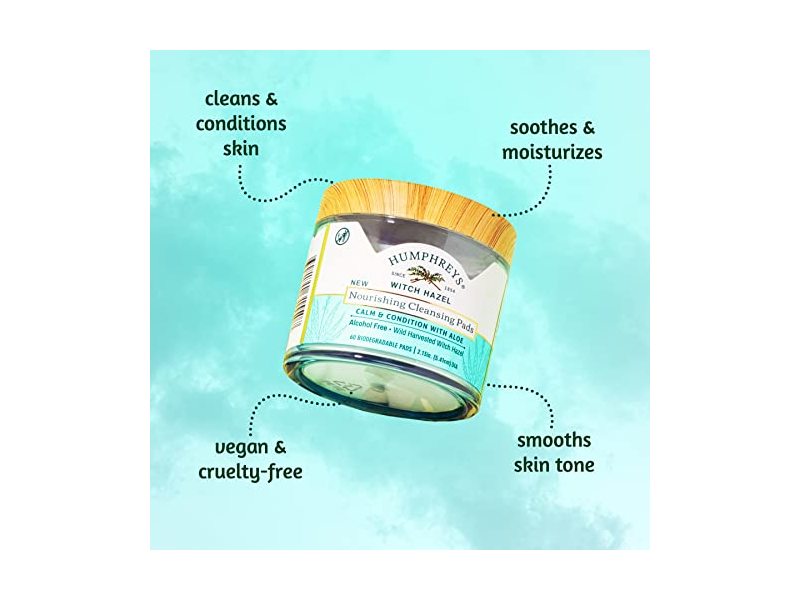 Humphreys Nourishing Witch Hazel Cleansing Pads, Aloe, 60 Counts