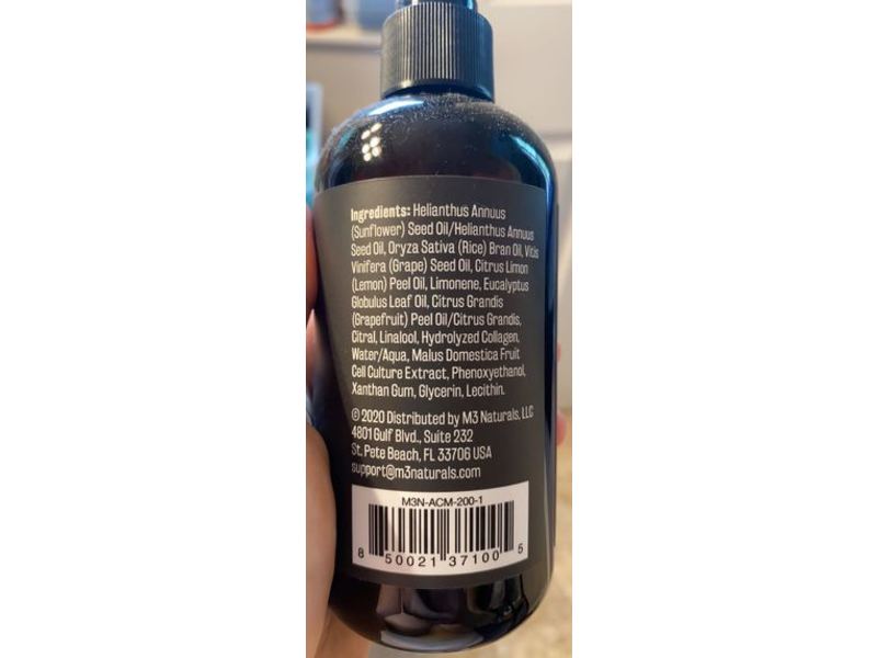 M3 Naturals Anti-Cellulite Massage Oil, Collagen + Stem Cell Infused, 8 fl oz/240 mL