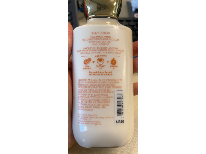 Bath & Body Works Body Lotion, Sunkissed, Shea butter + Vitamin E, 8 fl oz/236 mL