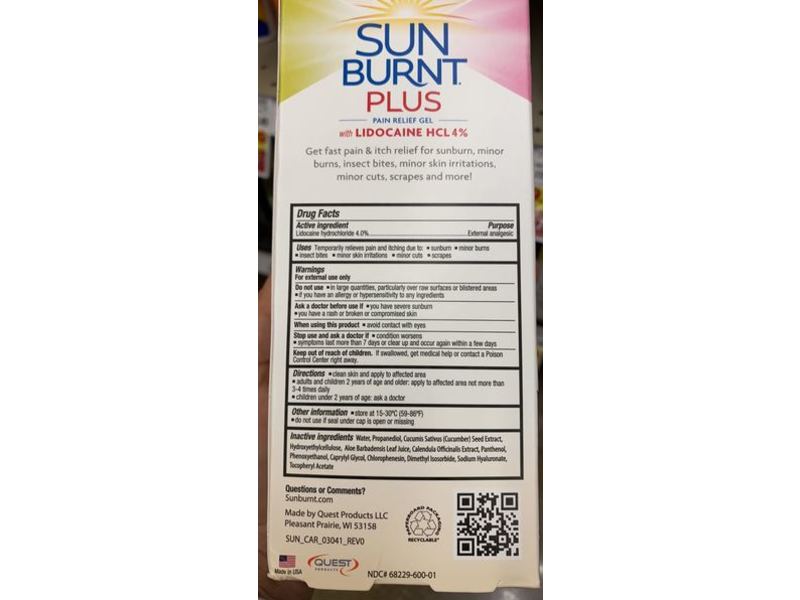 Sunburnt Plus Pain & Itch Relief Gel, 4 oz/113 g