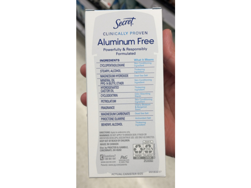 Secret Dry Solid Deodorant, Cherry Blossom & Bergamot, 2.4 oz/68 g