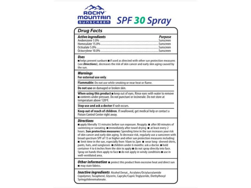 Rocky Mountain Sunscreen Non-Aerosol Continuous Spray Sunscreen, SPF 30, 6 oz (170 g)