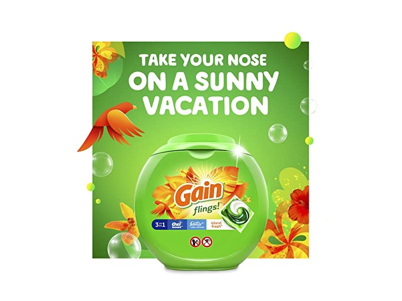 Gain Flings 3 In 1 Oxi Boost Febreze Odor Remover, Island Fresh, 60 oz/1.72 Kg