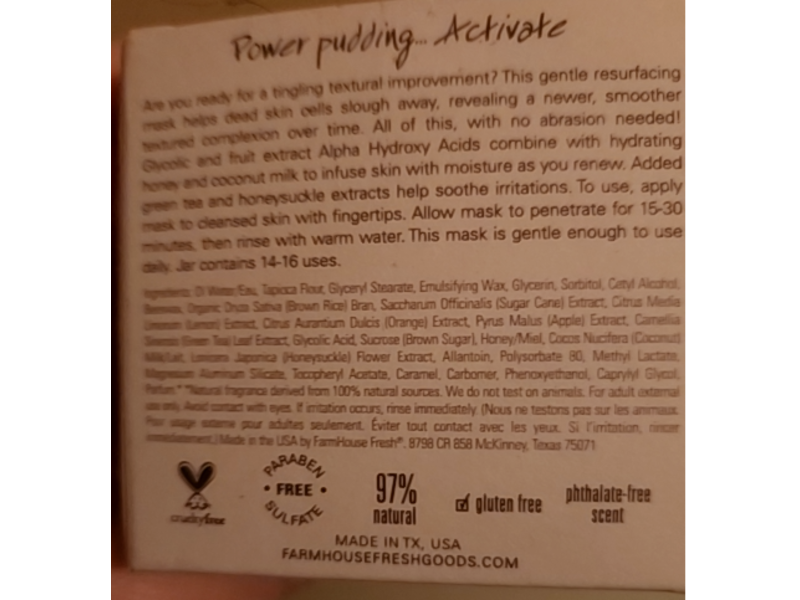 Farmhouse Fresh Glycolic Mask, Pudding Apeel, 3.2 fl oz/94.6 mL