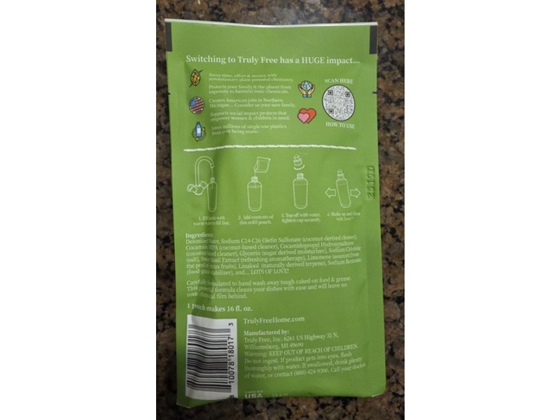 Truly Free Dish Soap, Sweet Basil Scent, 3 oz/85 g