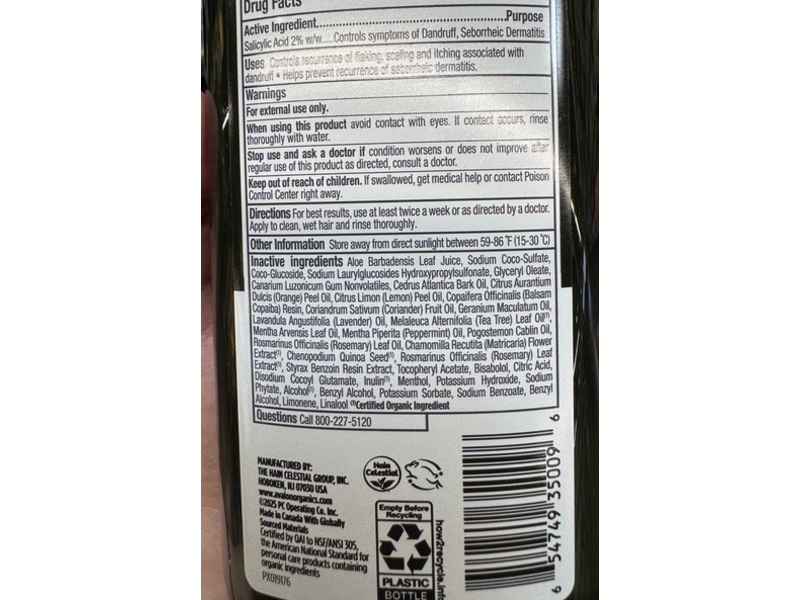 Avalon Organics Therapy Medicated Anti-Dandruff Shampoo, 2% salicylic acid, 11 fl oz/325 mL