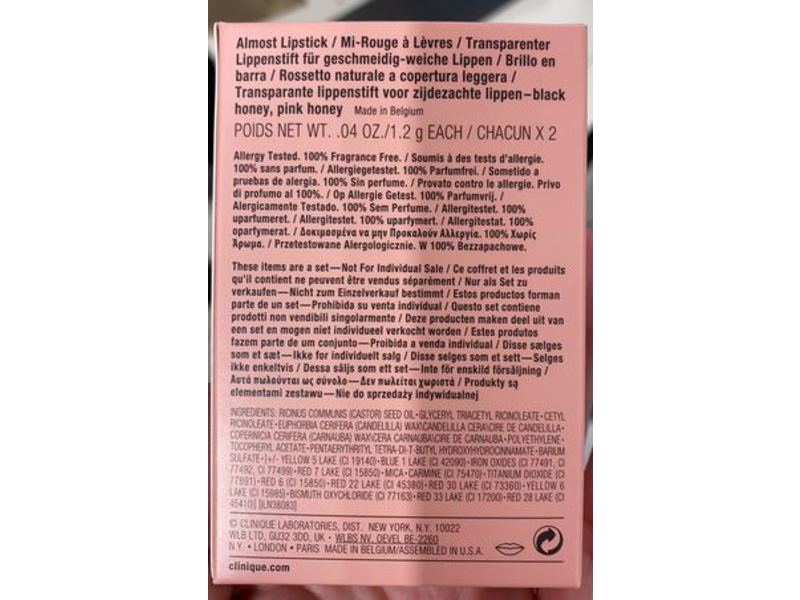 Clinique Almost Lipstick A Kiss of Sweetness Duo, Black Honey & Pink Honey, 0.04 oz/1.2g each