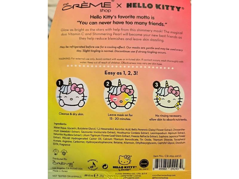 The Crème Shop Hello Kitty Shooting Stars Sheet Mask, 0.88 oz/25 g, Pack Of 3