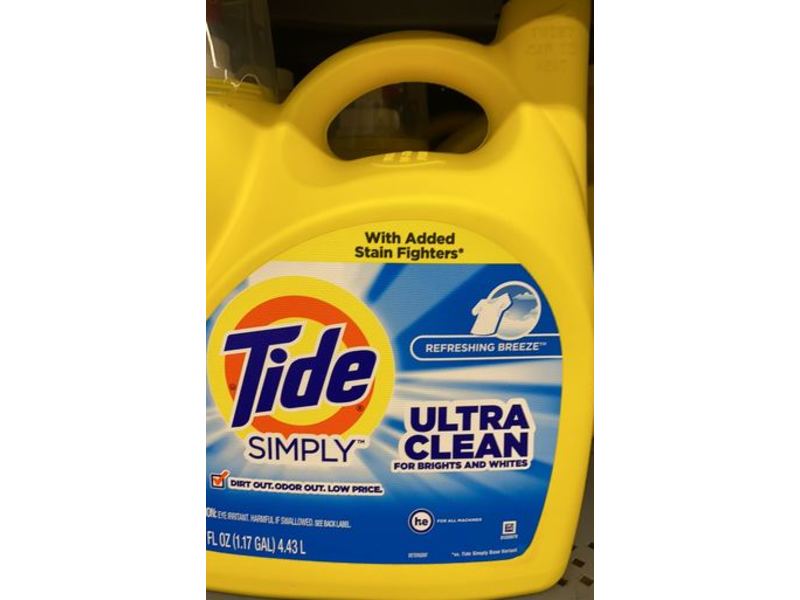 Tide Simply Ultra Clean Laundry Detergent, Refreshing Breeze, 150 fl oz/4.43 L