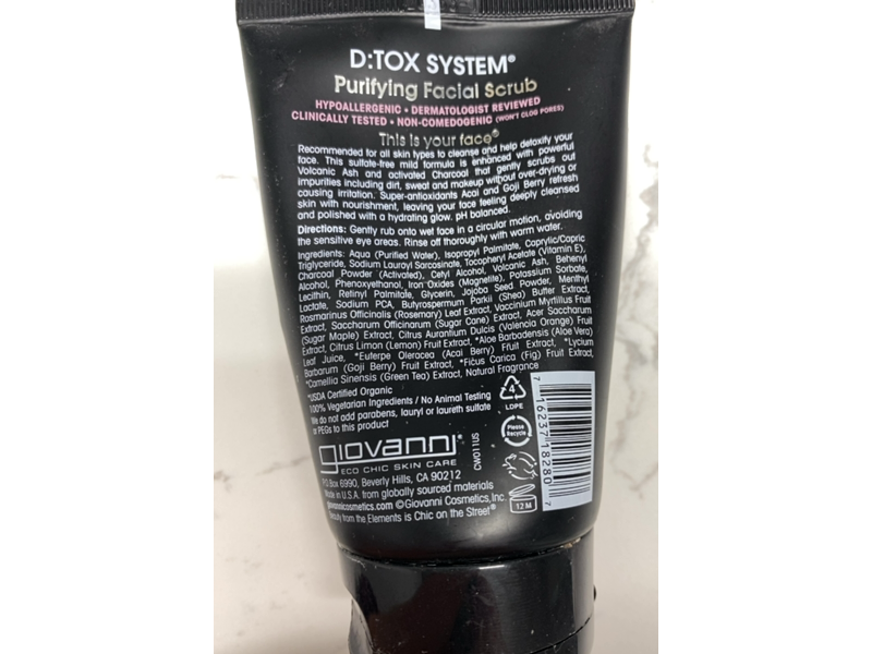 Giovanni D:tox System Purifying Facial Scrub, Activated Charcoal, 4 oz/113 g