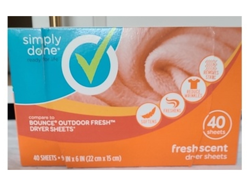 Simply Done Dryer Sheets, Fresh Scent, 40 Count