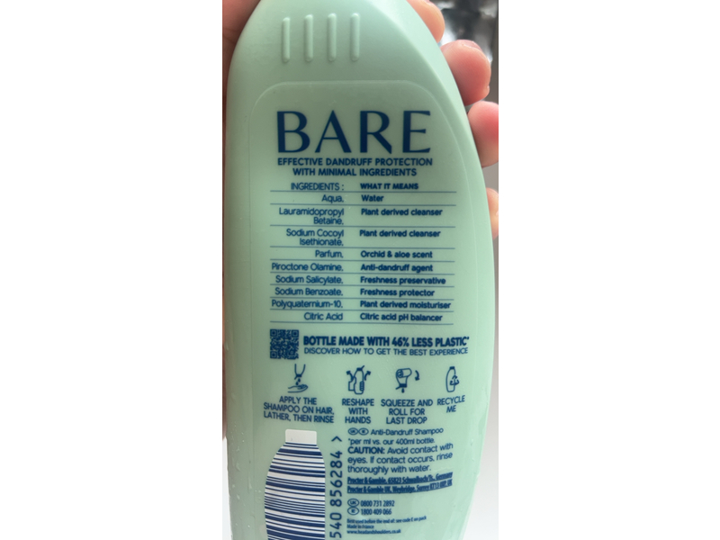 Head & Shoulders Bare Soothing Hydration Anti-Dandruff Shampoo, 400 mL