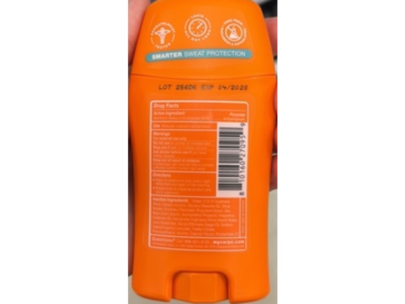 Carpe Underarm Antiperspirant Deodorant, Clean Sport, 1.76 oz/50 g