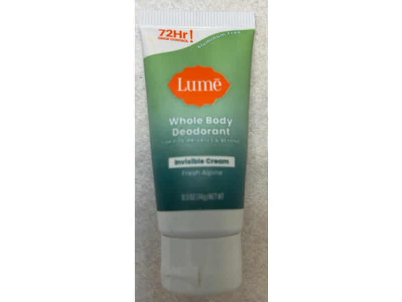 Lume Whole Body Deodorant Cream, Fresh Alpine, 0.5 oz/14 g