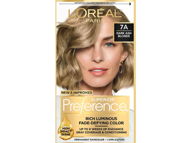 L'Oreal Paris Superior Preference Fade-Defying Permanent Hair Color, 7A Dark Ash Blonde, 1 Application