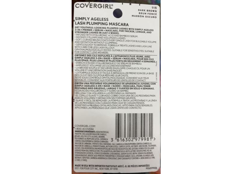 CoverGirl Simply Ageless Lash Plumping Mascara, 115 Dark Brown, 0.4 fl oz/12 mL