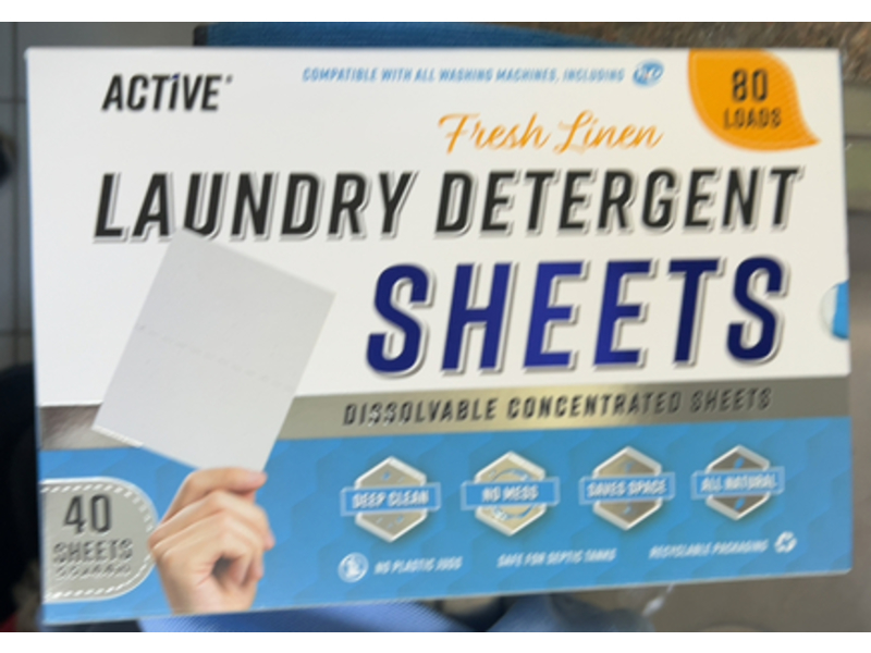 Active Laundry Detergent Sheets, Fresh Linen, 80 Loads, 40 Count