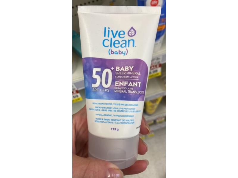 Live Clean Baby Sheer Mineral Sunscreen Lotion, SPF 50+, 113 g