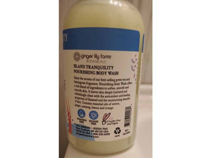 Ginger Lily Farms Botanicals Nourishing Body Wash, Island Tranquility Green Tea Lemongrass, 12 fl oz/355 mL