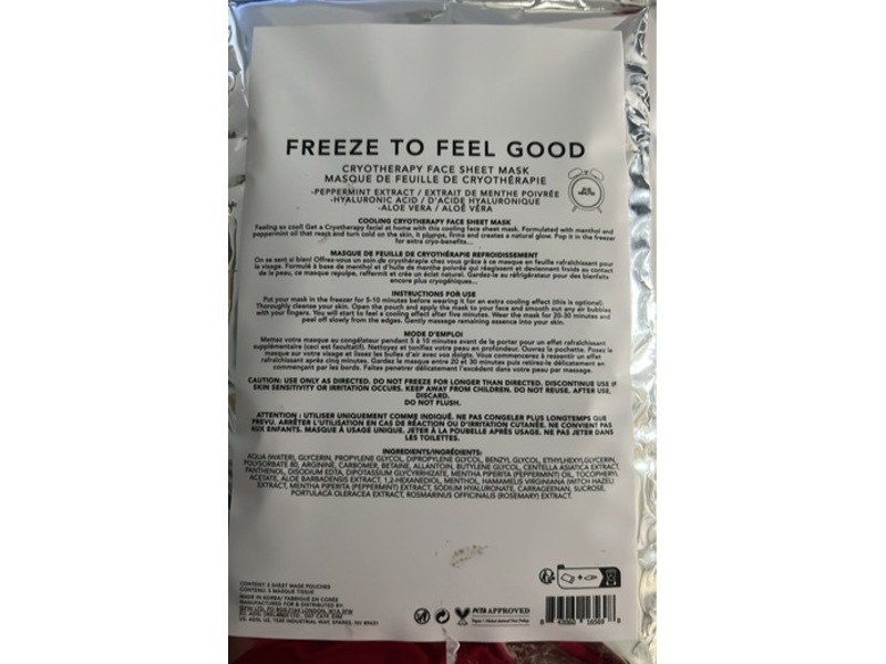 Holler And Glow Cryotherapy Face Sheet Mask, Freeze To Feel Good, 0.84 fl oz/25 mL, 5 Count