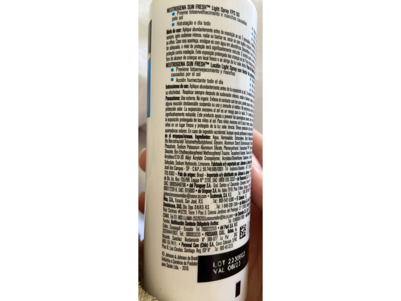 Neutrogena Protetor Solar Sun Fresh Light Spray, SPF 50, 180 mL