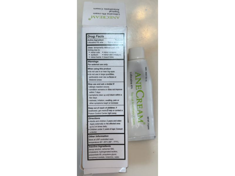 AneCream Lidocaine 4% Tropical Anesthetic Cream, 15 g