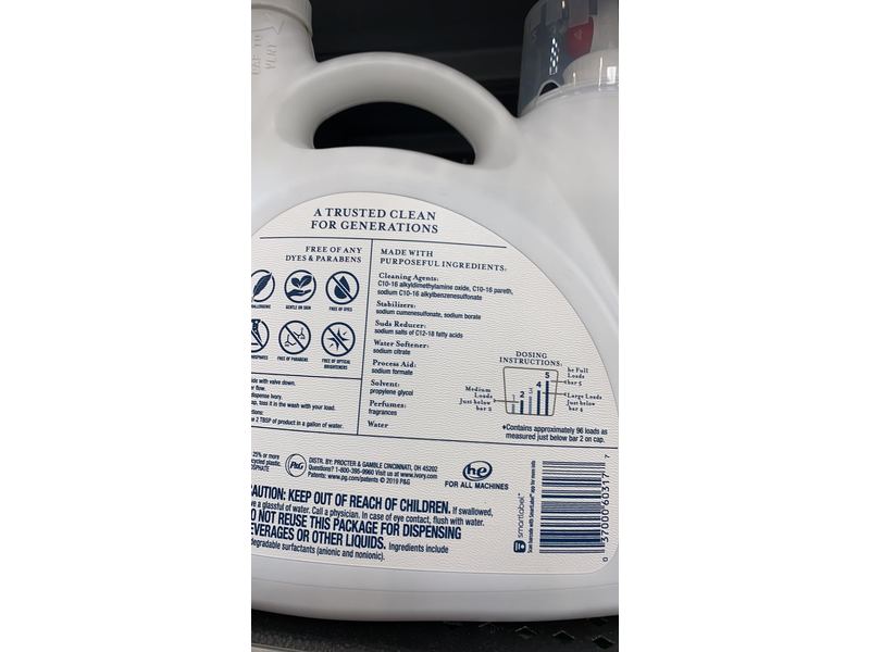 Ivory Gentle Hypoallergenic Detergent, Aloe Scent, 96 Loads, 138 fl oz/4.08 L