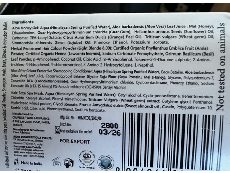 Indus Valley Gel Coloration, Blonde 8.0