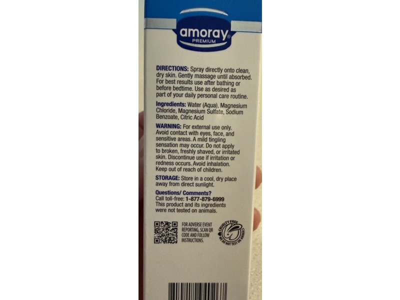 Amoray Premium Topical Mineral Magnesium Spray, Fragrance Free, 3 fl oz/88 mL