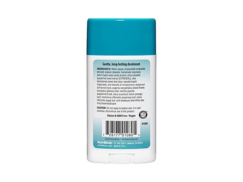 Nutribiotic Deodorant, Tea Tree Grapefruit Seed Extract & Aloe, 2.6 oz/75 g