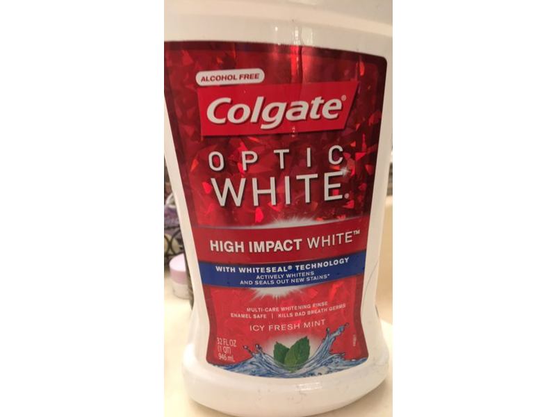 Colgate Optic White Multi-Care Whitening Rinse, Icy Fresh Mint, 32 fl oz/946 mL
