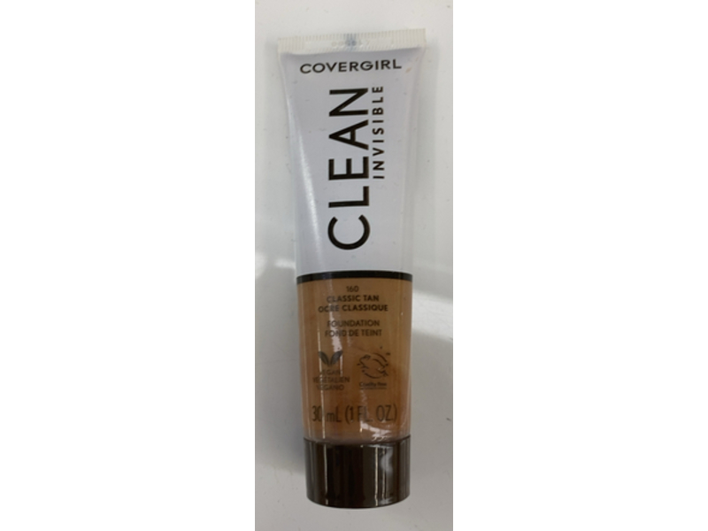 Covergirl Clean Invisible Foundation, 160 Classic Tan, 1 fl oz/30 mL