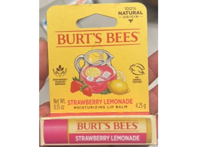 Burt's Bees Moisturizing Lip Balm, Strawberry Lemonade, 0.15 oz/4.25 g, Pack Of 2