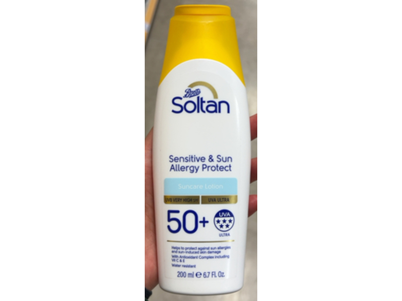 Boots Soltan Sensitive & Sun Allergy Protect Lotion, SPF50+, 6.7 fl oz/200 mL