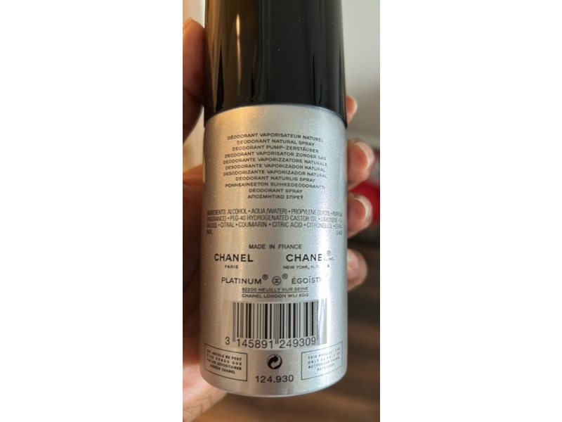 Chanel Platinum Egoïste Deodorant Spray, 3.4 fl oz/100 mL