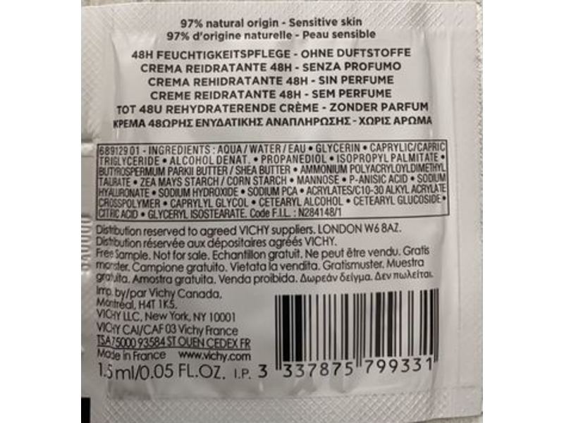 Vichy Aqualia Rehydrating Cream, 0.05 fl oz/4.5 mL